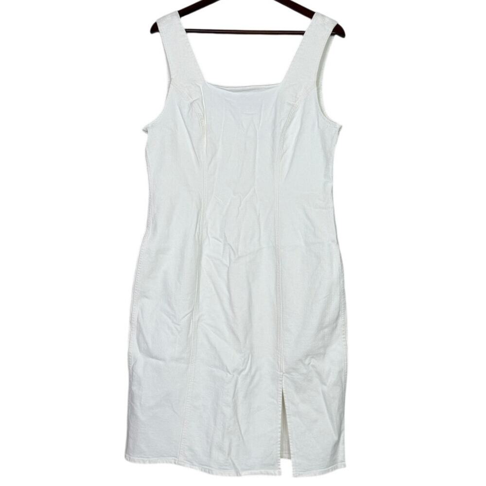J. Crew Overall Style Sleeveless Denim Midi Stretch Dress Front Slit L White